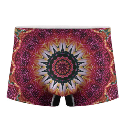 Pink Flower Kaleidoscope Print Men's Boxer Briefs