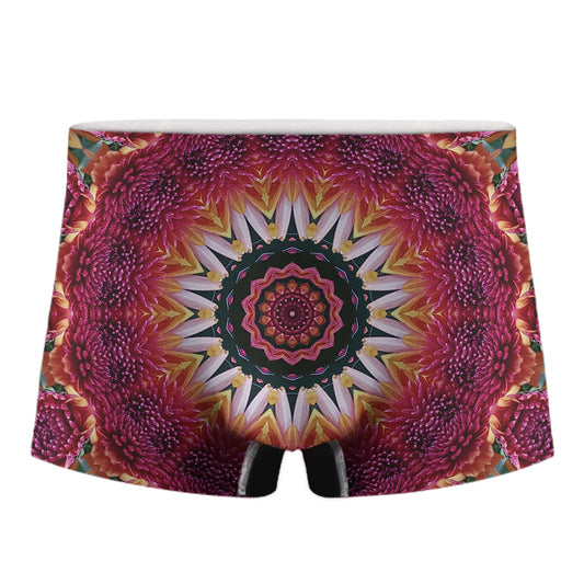 Pink Flower Kaleidoscope Print Men's Boxer Briefs