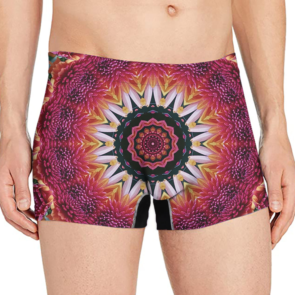 Pink Flower Kaleidoscope Print Men's Boxer Briefs