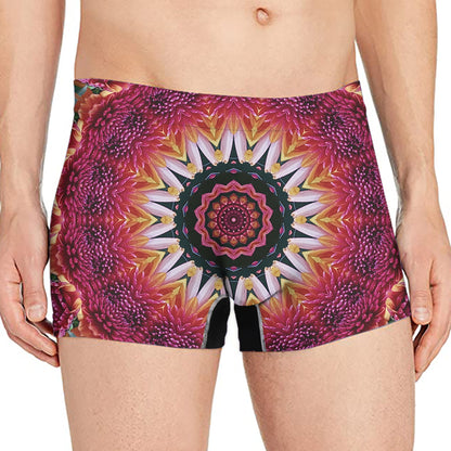 Pink Flower Kaleidoscope Print Men's Boxer Briefs