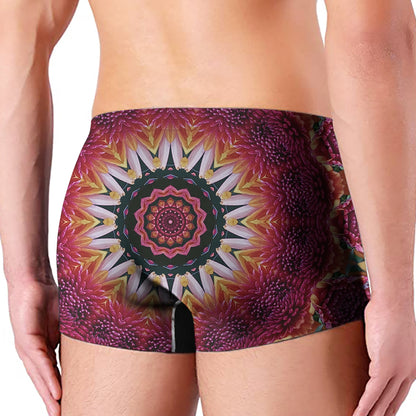 Pink Flower Kaleidoscope Print Men's Boxer Briefs