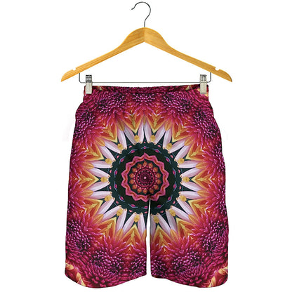 Pink Flower Kaleidoscope Print Men's Shorts