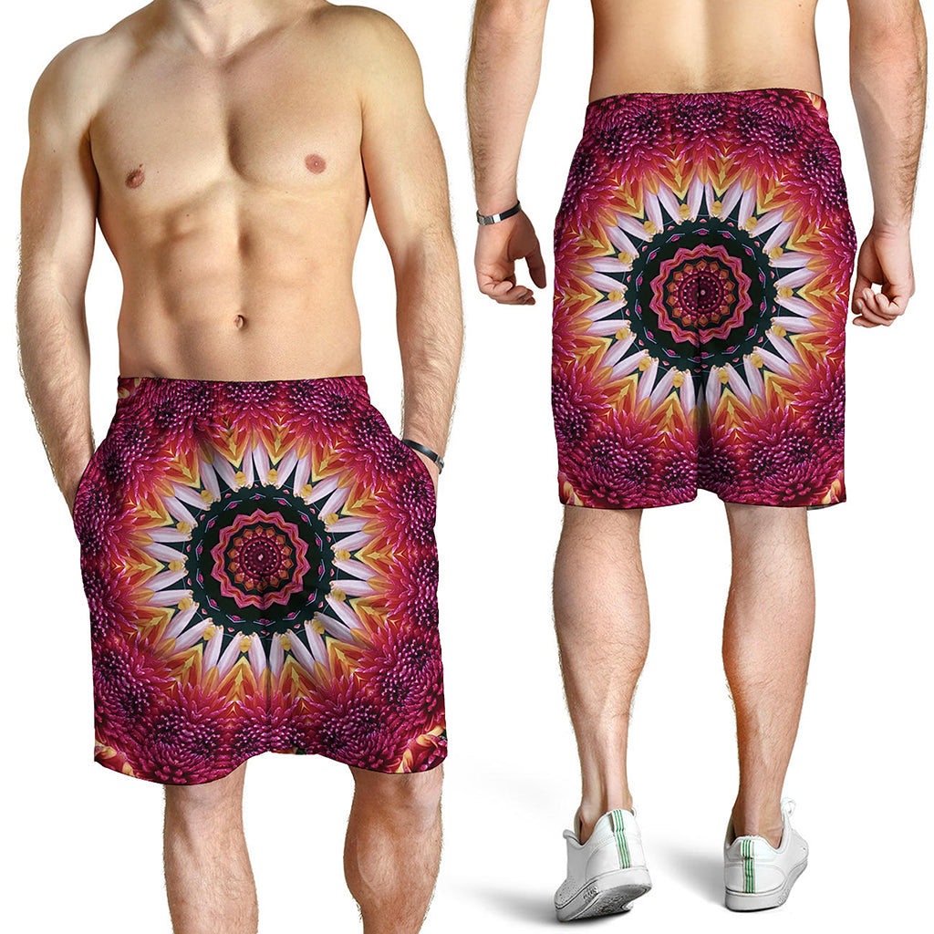 Pink Flower Kaleidoscope Print Men's Shorts