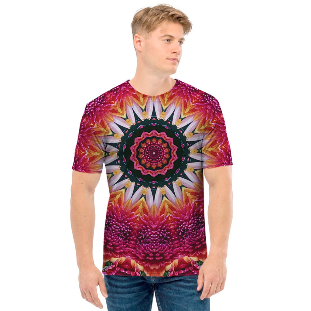 Pink Flower Kaleidoscope Print Men's T-Shirt
