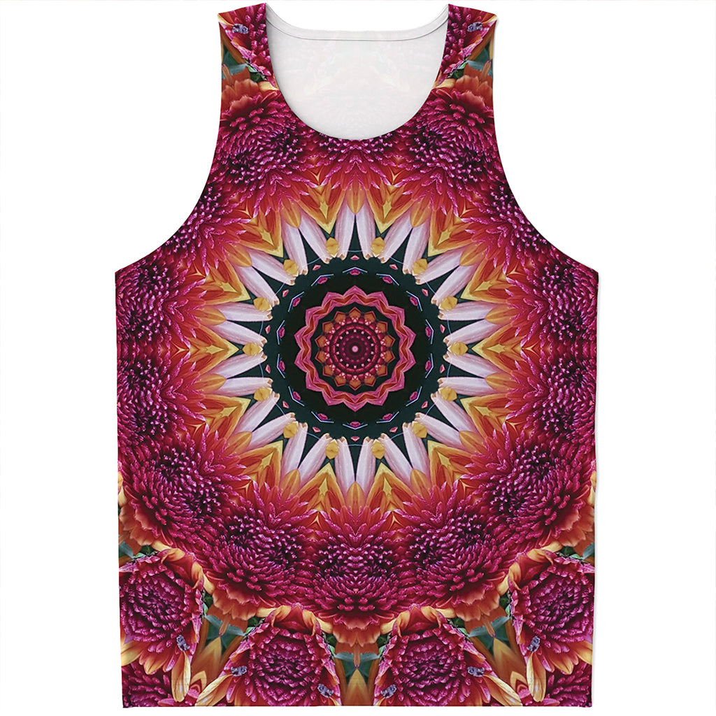 Pink Flower Kaleidoscope Print Men's Tank Top