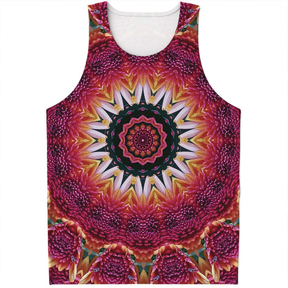 Pink Flower Kaleidoscope Print Men's Tank Top