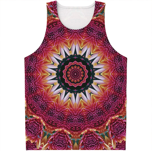 Pink Flower Kaleidoscope Print Men's Tank Top