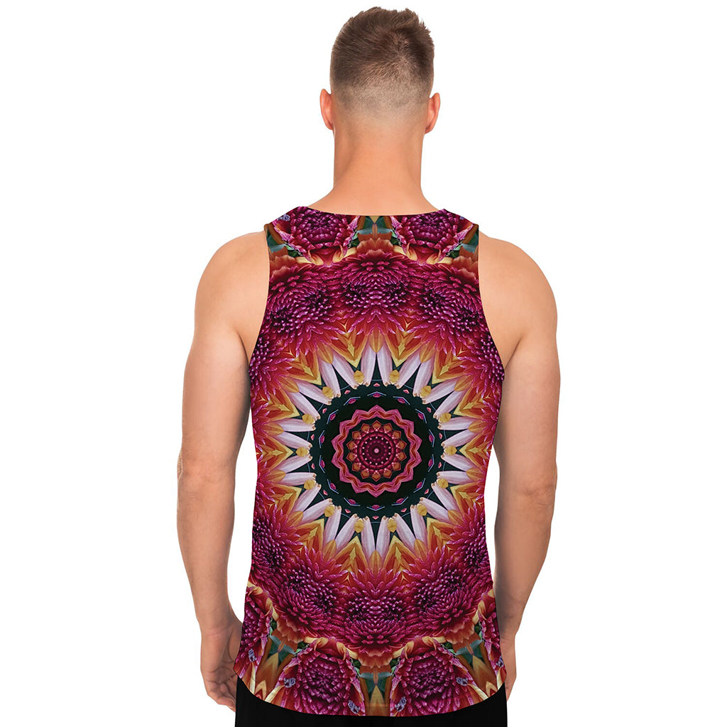 Pink Flower Kaleidoscope Print Men's Tank Top