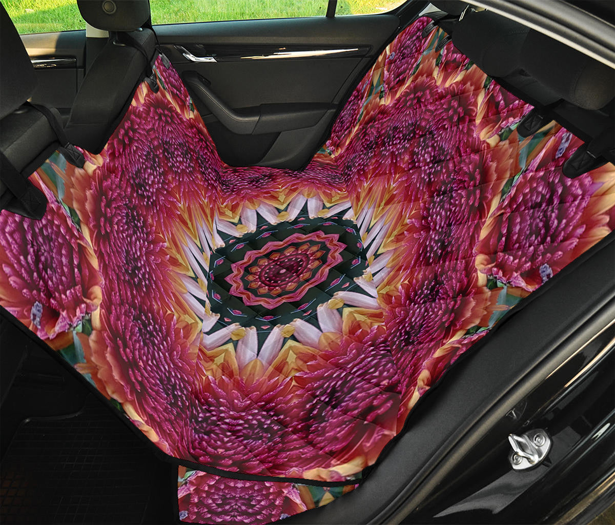 Pink Flower Kaleidoscope Print Pet Car Back Seat Cover