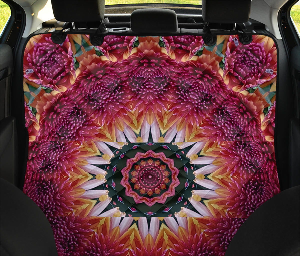 Pink Flower Kaleidoscope Print Pet Car Back Seat Cover