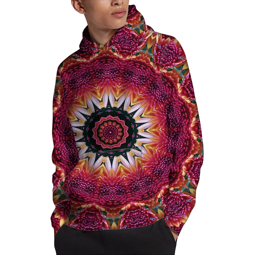 Pink Flower Kaleidoscope Print Pullover Hoodie