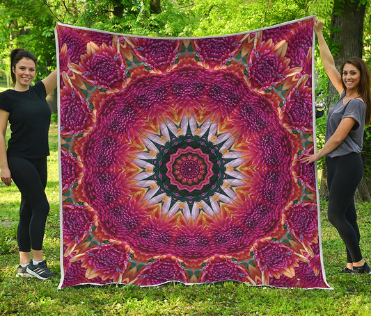 Pink Flower Kaleidoscope Print Quilt