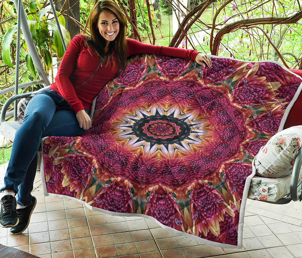 Pink Flower Kaleidoscope Print Quilt