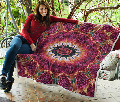 Pink Flower Kaleidoscope Print Quilt