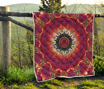 Pink Flower Kaleidoscope Print Quilt