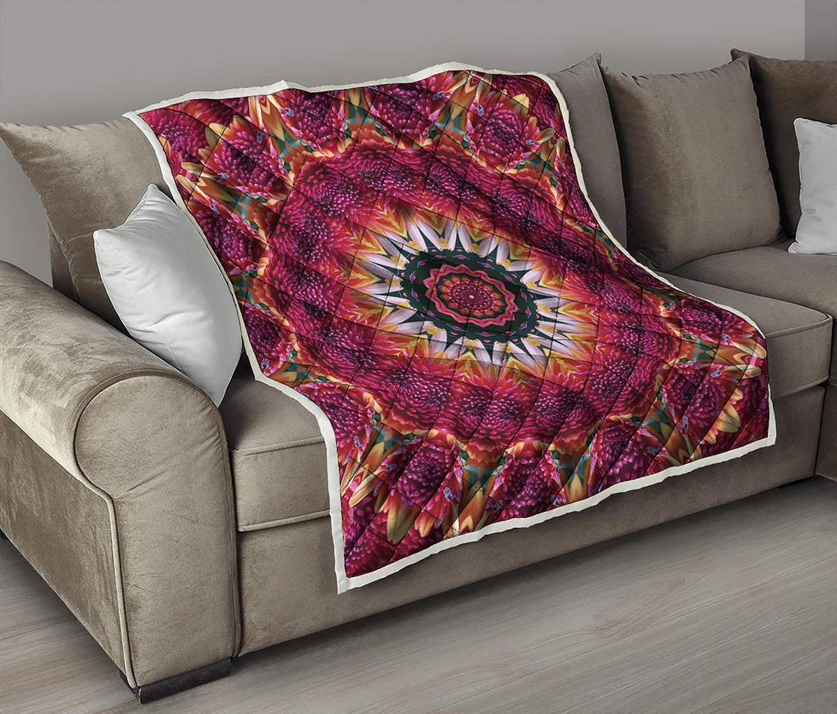 Pink Flower Kaleidoscope Print Quilt