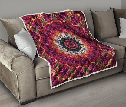 Pink Flower Kaleidoscope Print Quilt