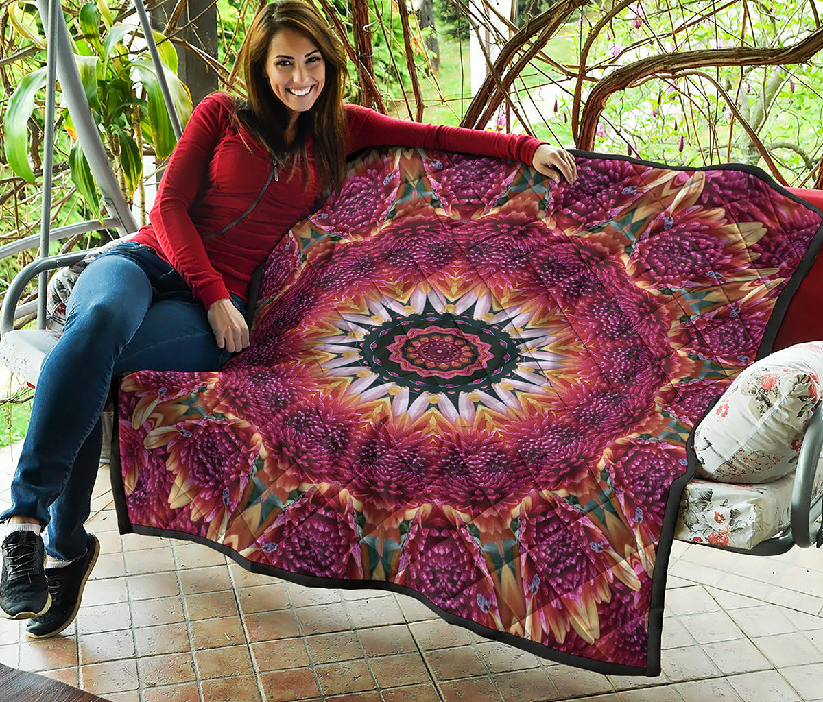 Pink Flower Kaleidoscope Print Quilt