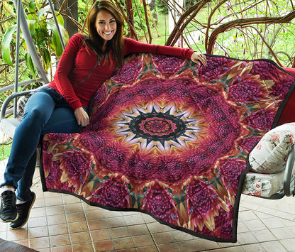 Pink Flower Kaleidoscope Print Quilt