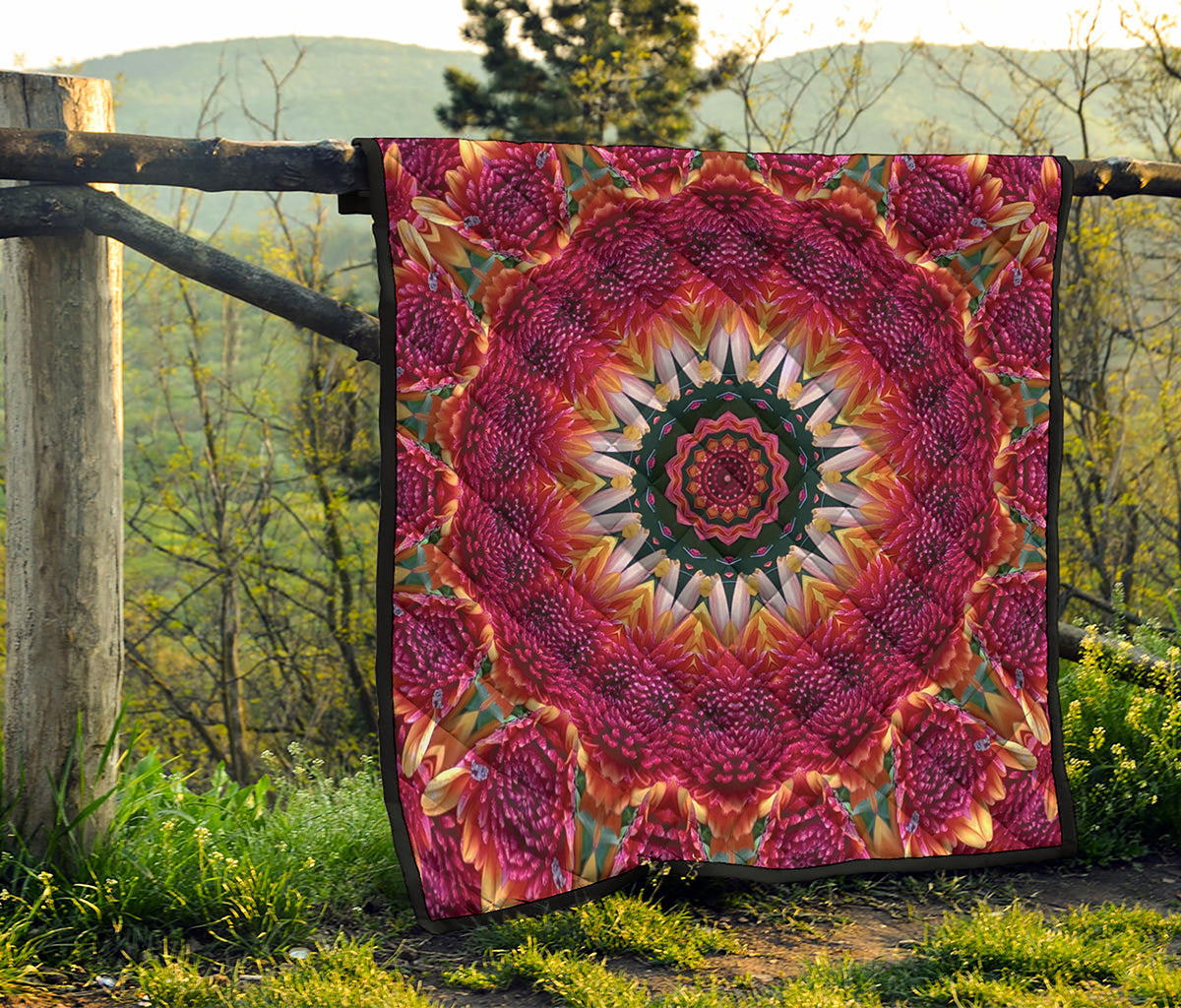 Pink Flower Kaleidoscope Print Quilt