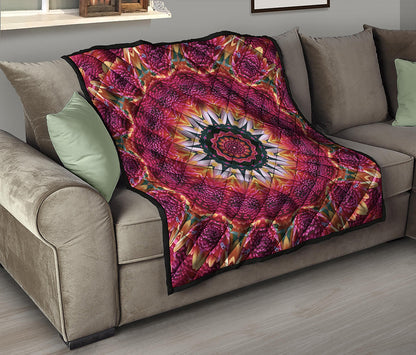 Pink Flower Kaleidoscope Print Quilt