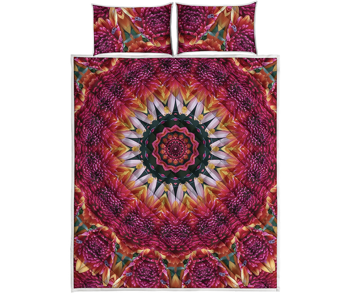 Pink Flower Kaleidoscope Print Quilt Bed Set