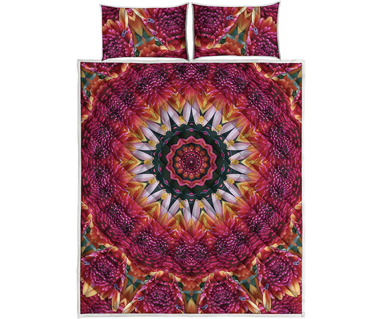 Pink Flower Kaleidoscope Print Quilt Bed Set