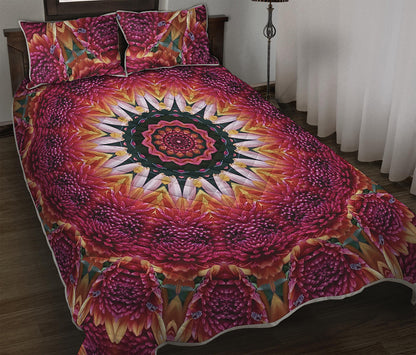 Pink Flower Kaleidoscope Print Quilt Bed Set
