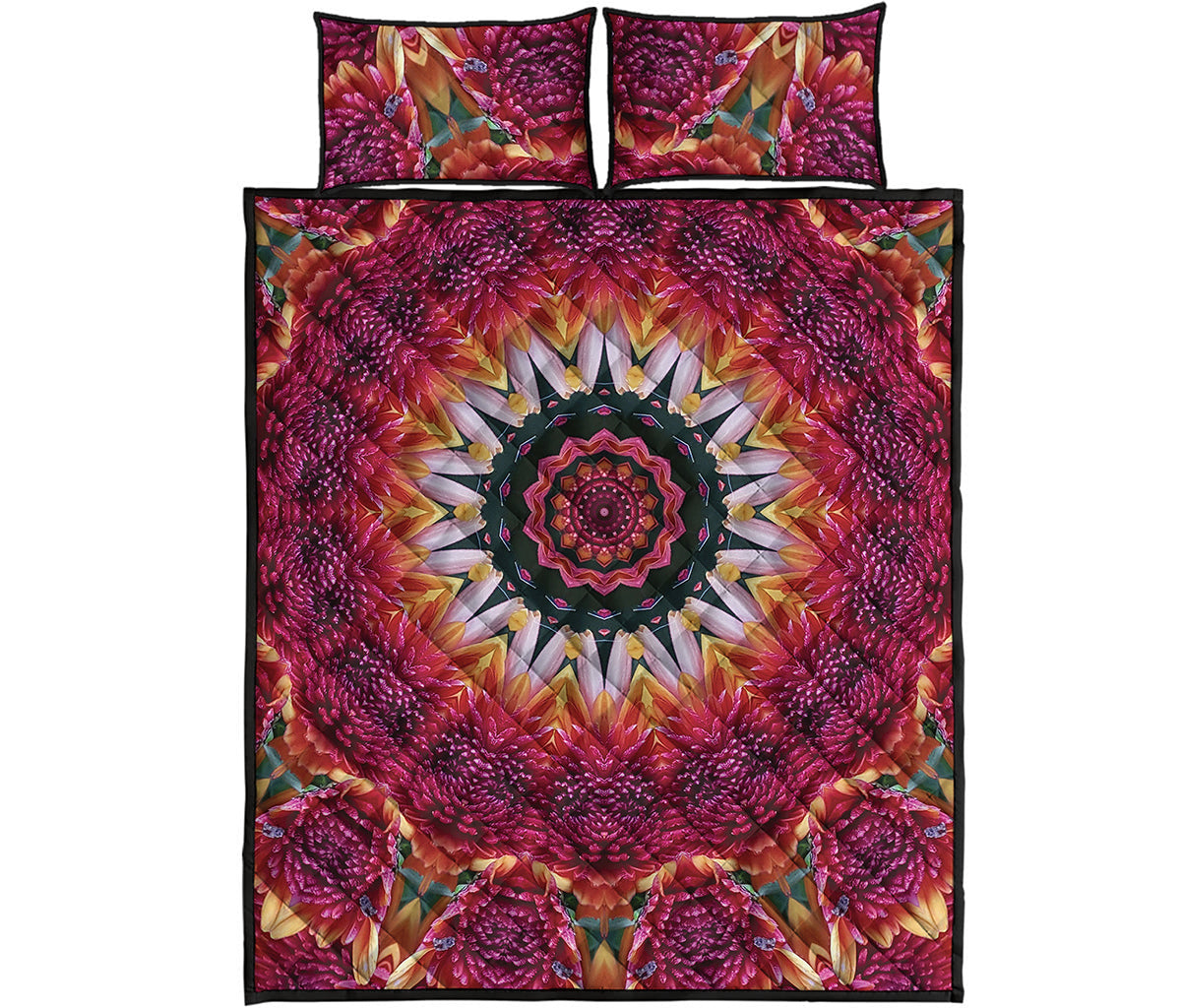 Pink Flower Kaleidoscope Print Quilt Bed Set