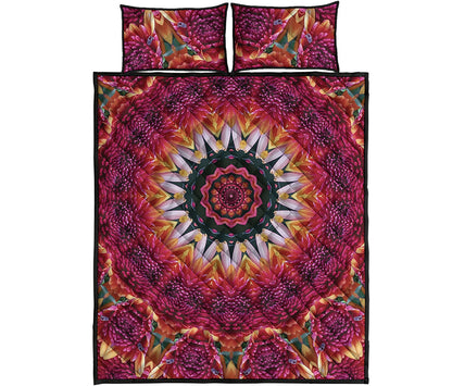 Pink Flower Kaleidoscope Print Quilt Bed Set