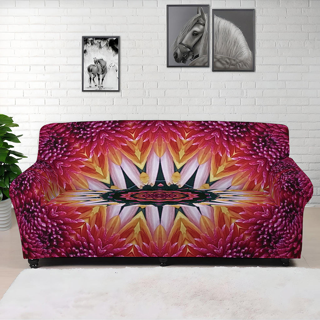 Pink Flower Kaleidoscope Print Sofa Cover