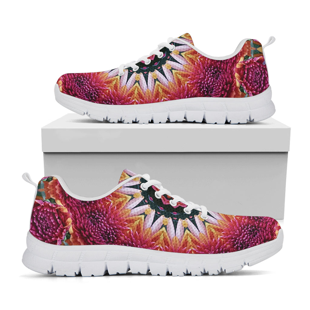 Pink Flower Kaleidoscope Print White Sneakers