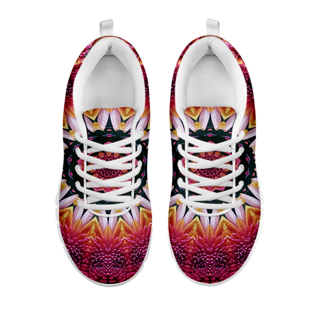 Pink Flower Kaleidoscope Print White Sneakers