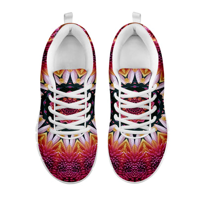 Pink Flower Kaleidoscope Print White Sneakers