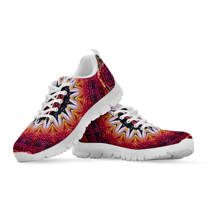 Pink Flower Kaleidoscope Print White Sneakers