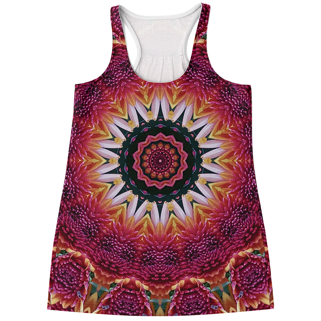Pink Flower Kaleidoscope Print Women's Racerback Tank Top