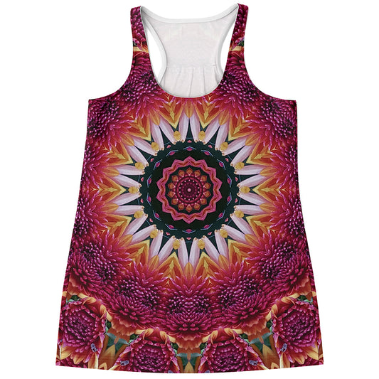 Pink Flower Kaleidoscope Print Women's Racerback Tank Top