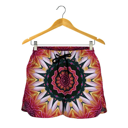 Pink Flower Kaleidoscope Print Women's Shorts