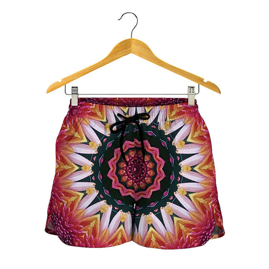 Pink Flower Kaleidoscope Print Women's Shorts