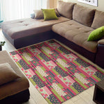 Pink Flower Patchwork Pattern Print Area Rug