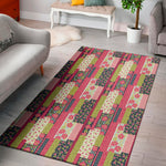 Pink Flower Patchwork Pattern Print Area Rug