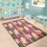 Pink Flower Patchwork Pattern Print Area Rug