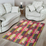 Pink Flower Patchwork Pattern Print Area Rug