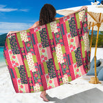Pink Flower Patchwork Pattern Print Beach Sarong Wrap