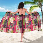 Pink Flower Patchwork Pattern Print Beach Sarong Wrap