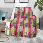 Pink Flower Patchwork Pattern Print Blanket