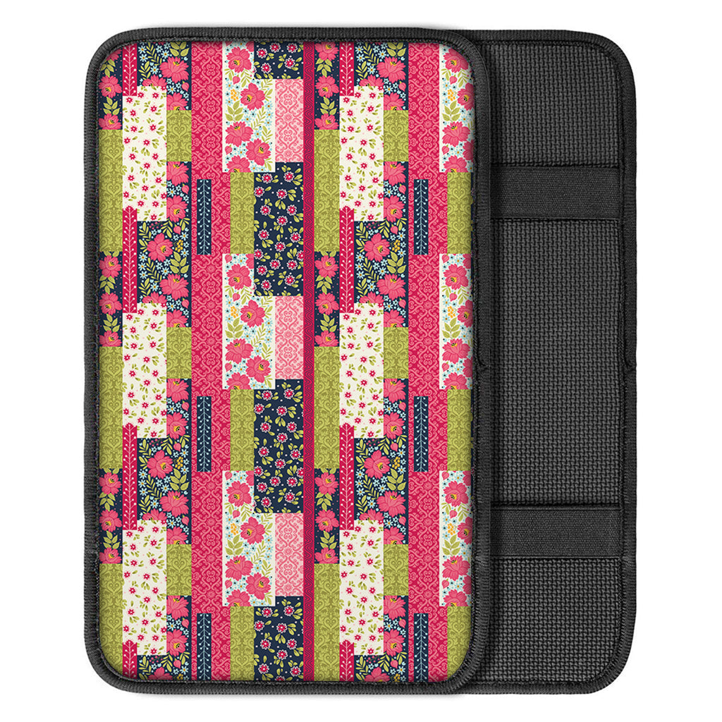 Pink Flower Patchwork Pattern Print Car Center Console Cover