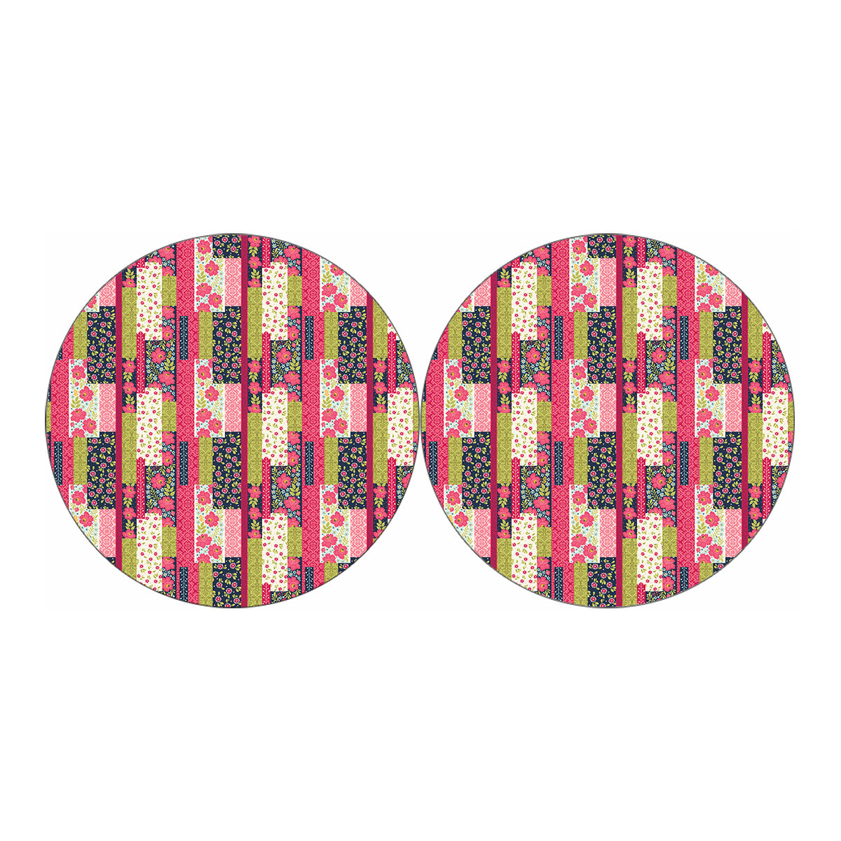 Pink Flower Patchwork Pattern Print Car Coasters