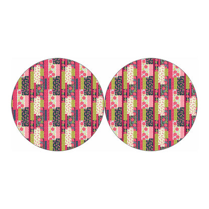 Pink Flower Patchwork Pattern Print Car Coasters