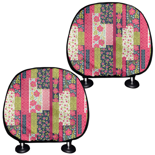 Pink Flower Patchwork Pattern Print Car Headrest Covers